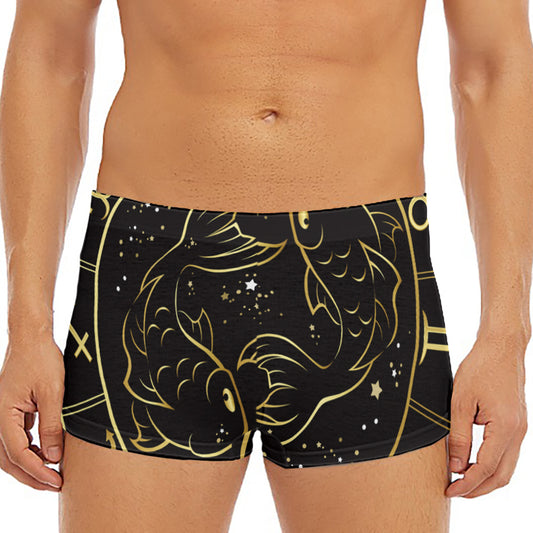 Gold And Black Pisces Sign Print Men's Short Boxer Briefs