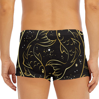 Gold And Black Pisces Sign Print Men's Short Boxer Briefs