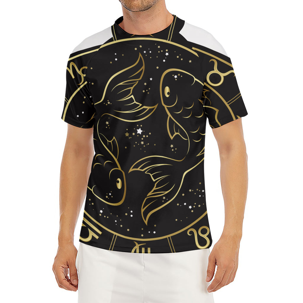 Gold And Black Pisces Sign Print Men's Short Sleeve Rash Guard