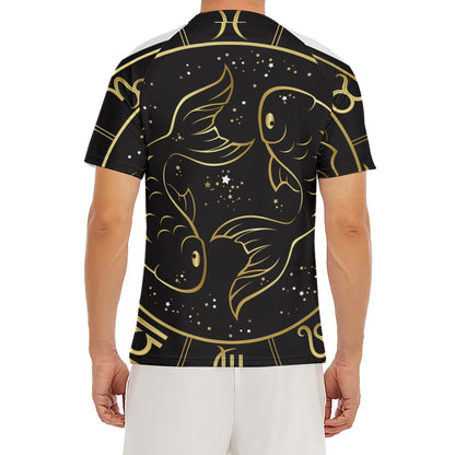 Gold And Black Pisces Sign Print Men's Short Sleeve Rash Guard