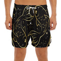 Gold And Black Pisces Sign Print Men's Split Running Shorts