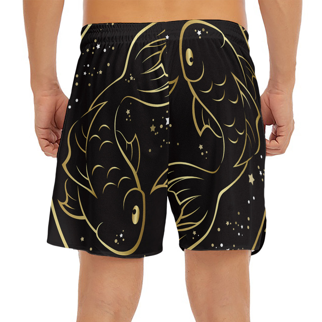 Gold And Black Pisces Sign Print Men's Split Running Shorts