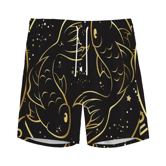 Gold And Black Pisces Sign Print Men's Sports Shorts