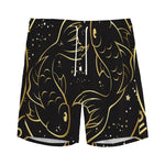 Gold And Black Pisces Sign Print Men's Sports Shorts