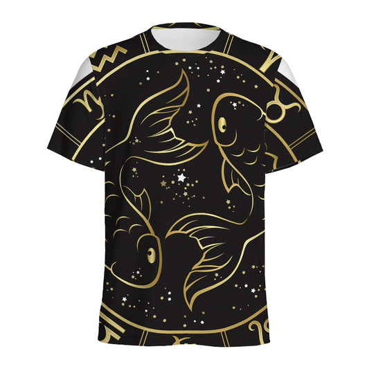 Gold And Black Pisces Sign Print Men's Sports T-Shirt