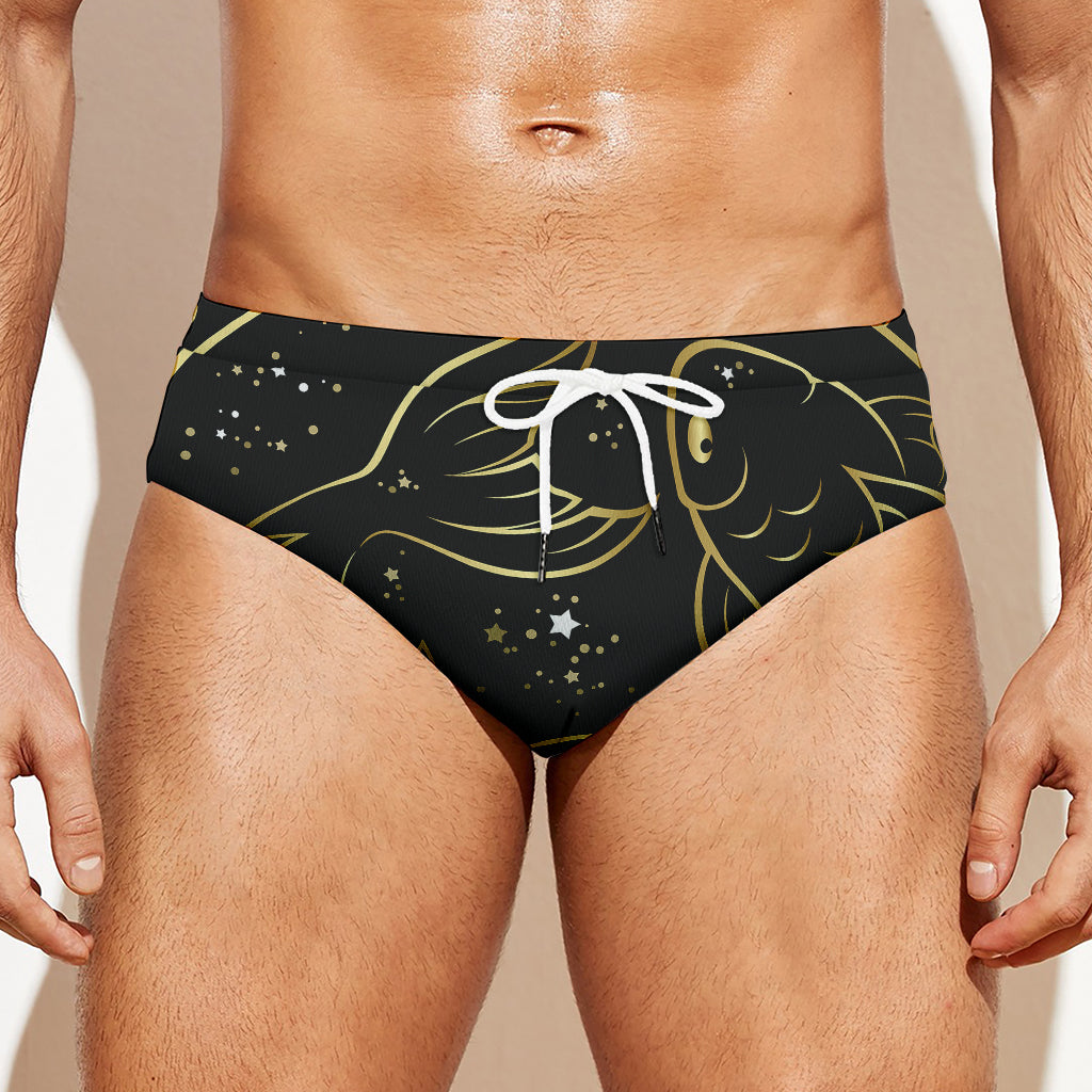 Gold And Black Pisces Sign Print Men's Swim Briefs