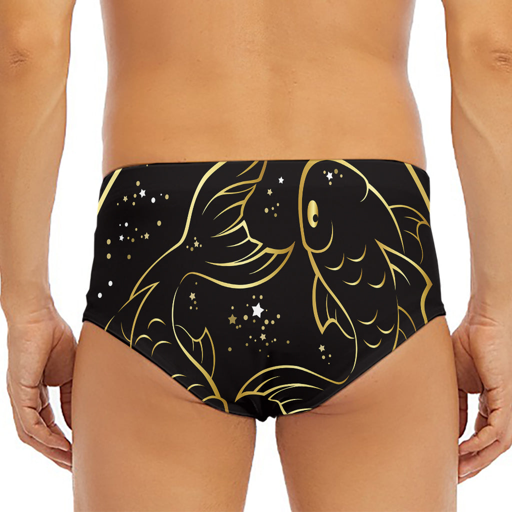 Gold And Black Pisces Sign Print Men's Triangle Swim Briefs