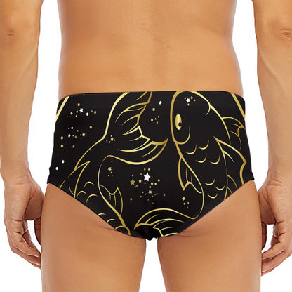 Gold And Black Pisces Sign Print Men's Triangle Swim Briefs