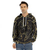 Gold And Black Pisces Sign Print Men's Velvet Pullover Hoodie