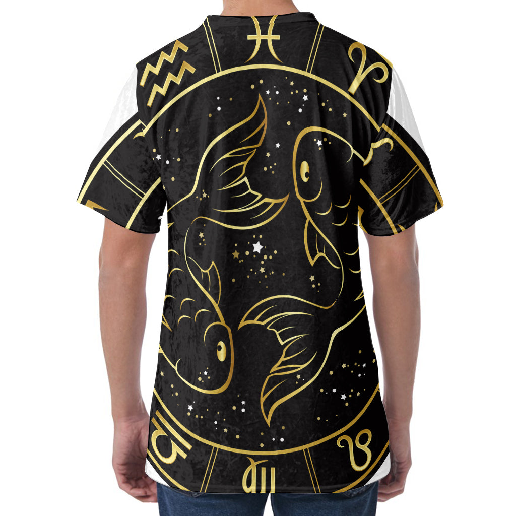 Gold And Black Pisces Sign Print Men's Velvet T-Shirt