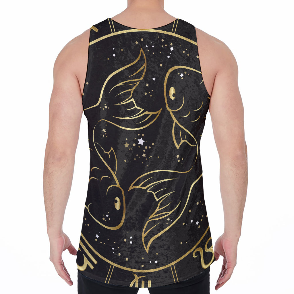 Gold And Black Pisces Sign Print Men's Velvet Tank Top