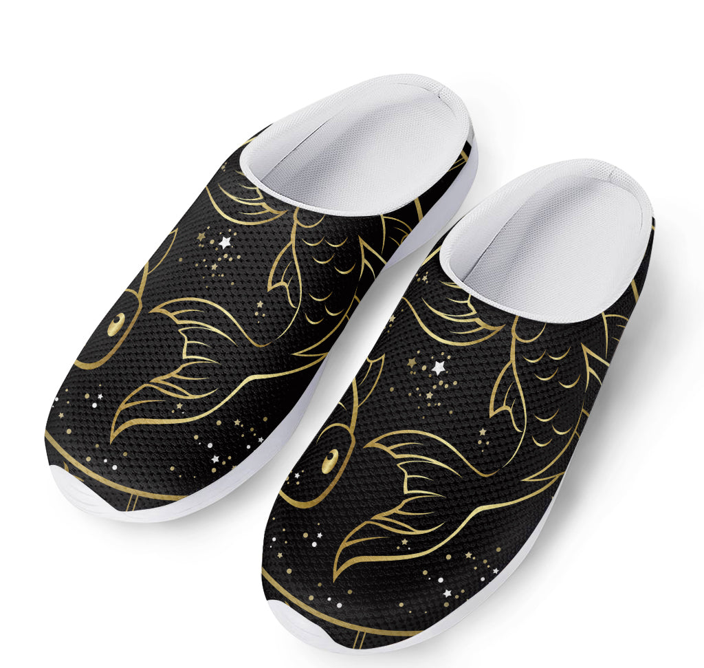 Gold And Black Pisces Sign Print Mesh Casual Shoes