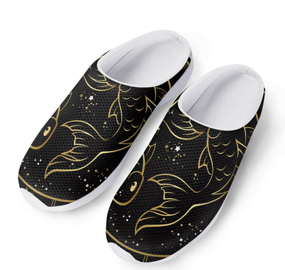 Gold And Black Pisces Sign Print Mesh Casual Shoes