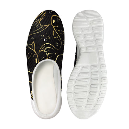 Gold And Black Pisces Sign Print Mesh Casual Shoes