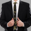 Gold And Black Pisces Sign Print Necktie