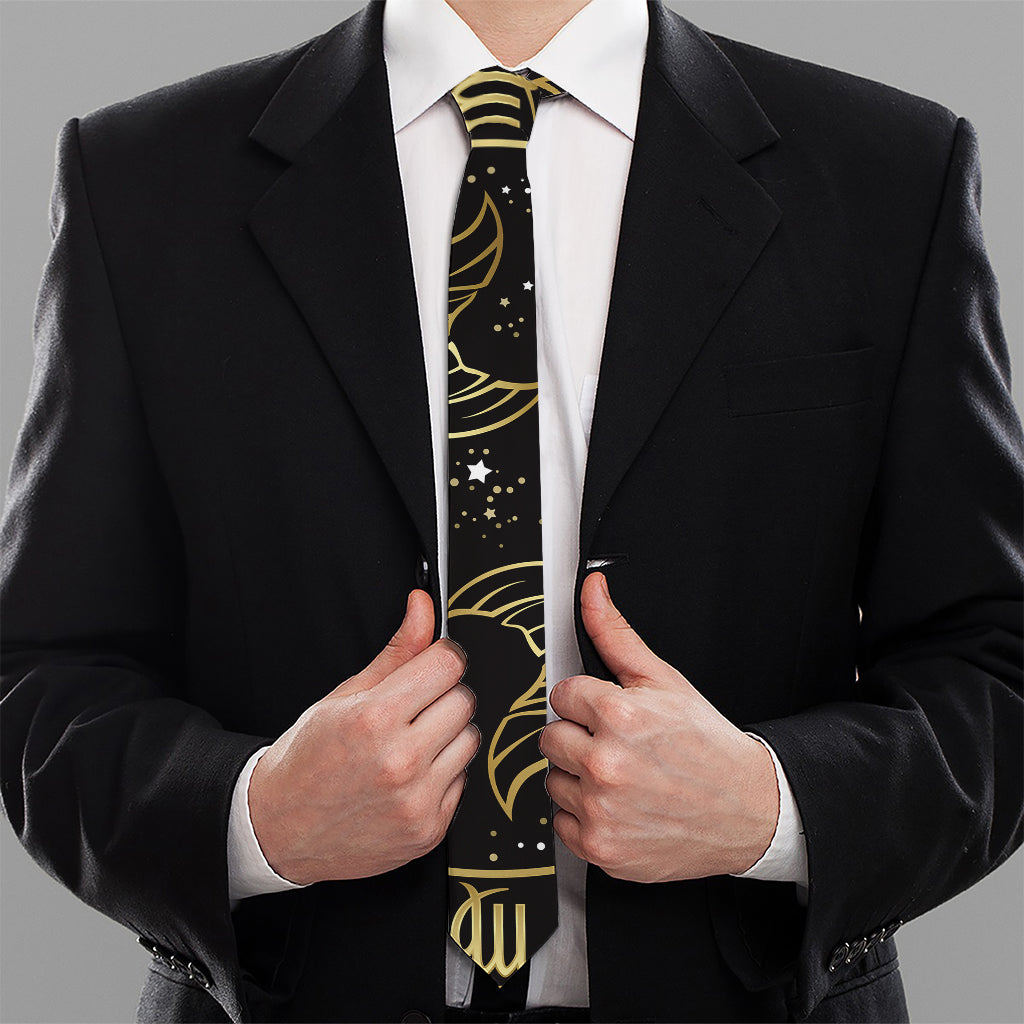 Gold And Black Pisces Sign Print Necktie