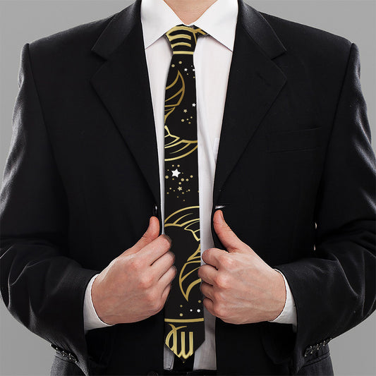 Gold And Black Pisces Sign Print Necktie