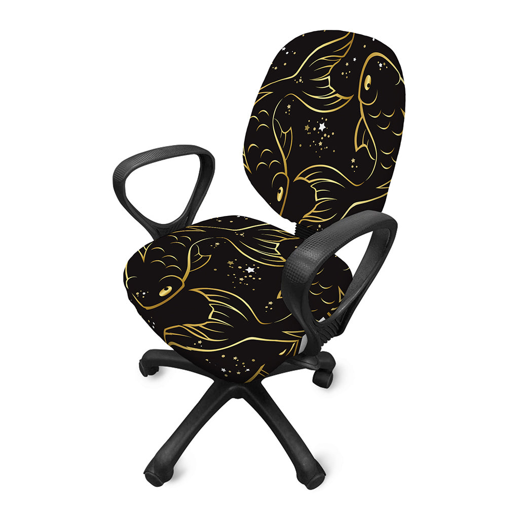 Gold And Black Pisces Sign Print Office Chair Cover