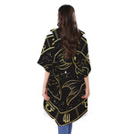 Gold And Black Pisces Sign Print Open Front Beach Cover Up