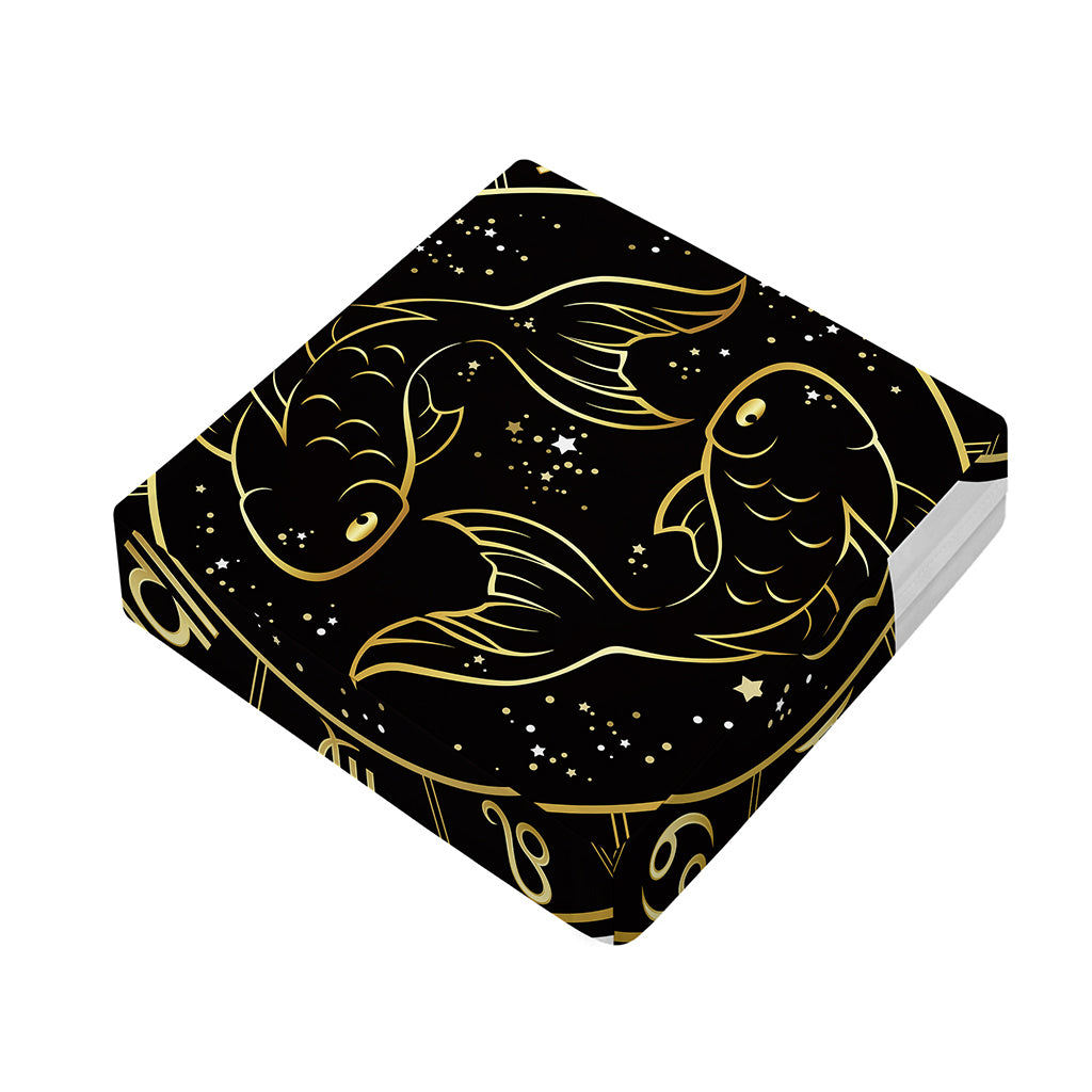Gold And Black Pisces Sign Print Outdoor Seat Cushion Cover