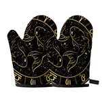 Gold And Black Pisces Sign Print Oven Mitts