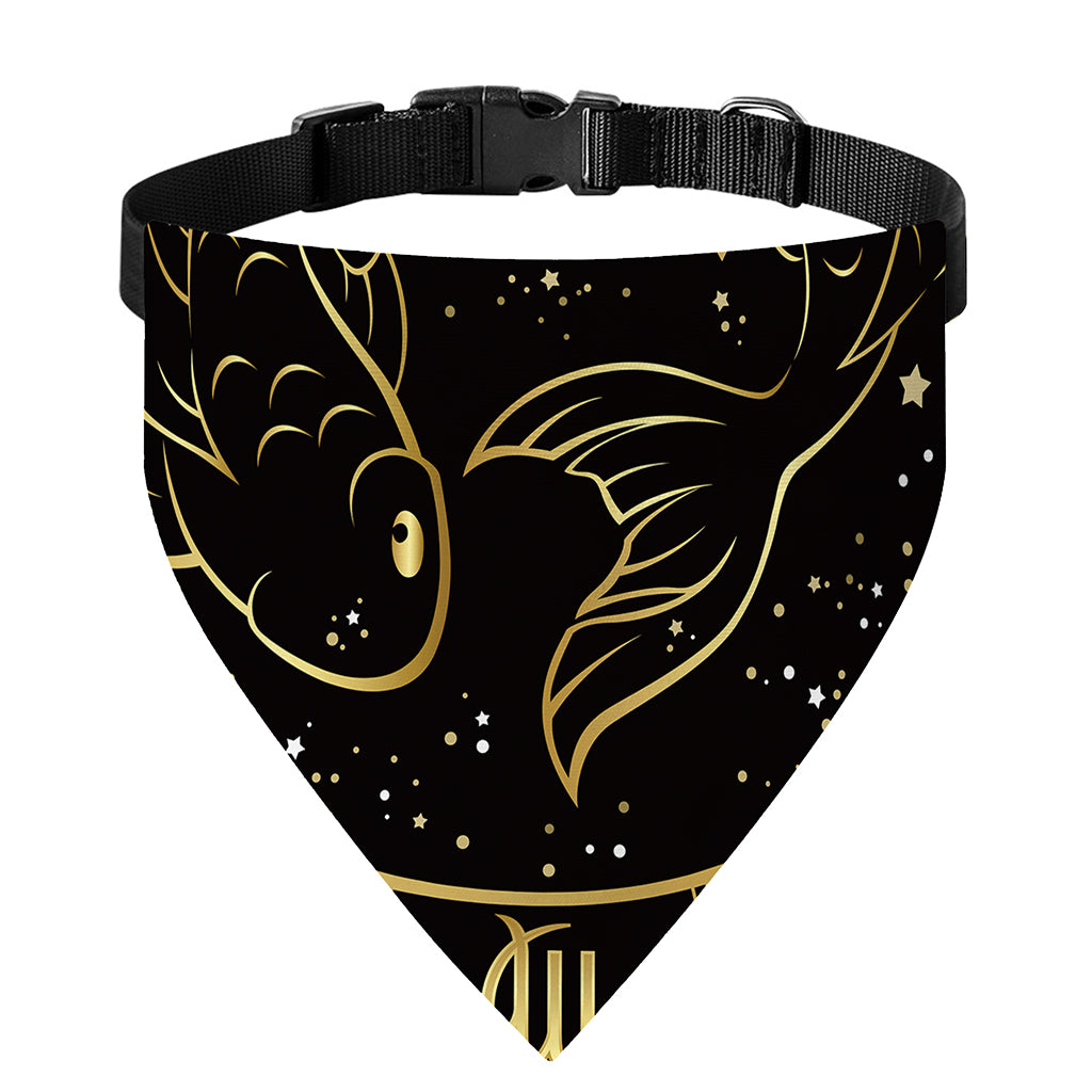 Gold And Black Pisces Sign Print Over The Collar Dog Bandana