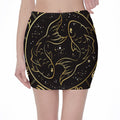 Gold And Black Pisces Sign Print Pencil Mini Skirt