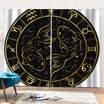 Gold And Black Pisces Sign Print Pencil Pleat Curtains