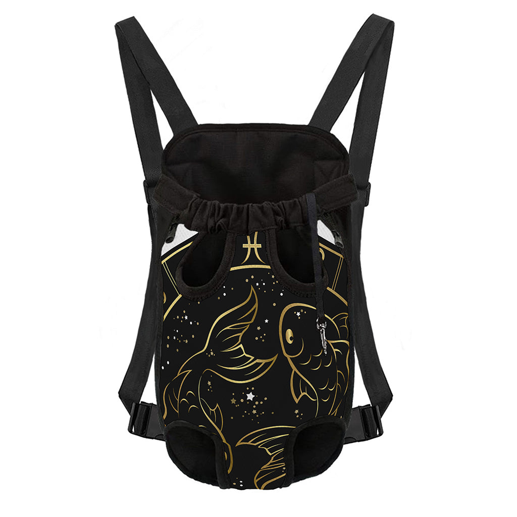 Gold And Black Pisces Sign Print Pet Carrier Backpack