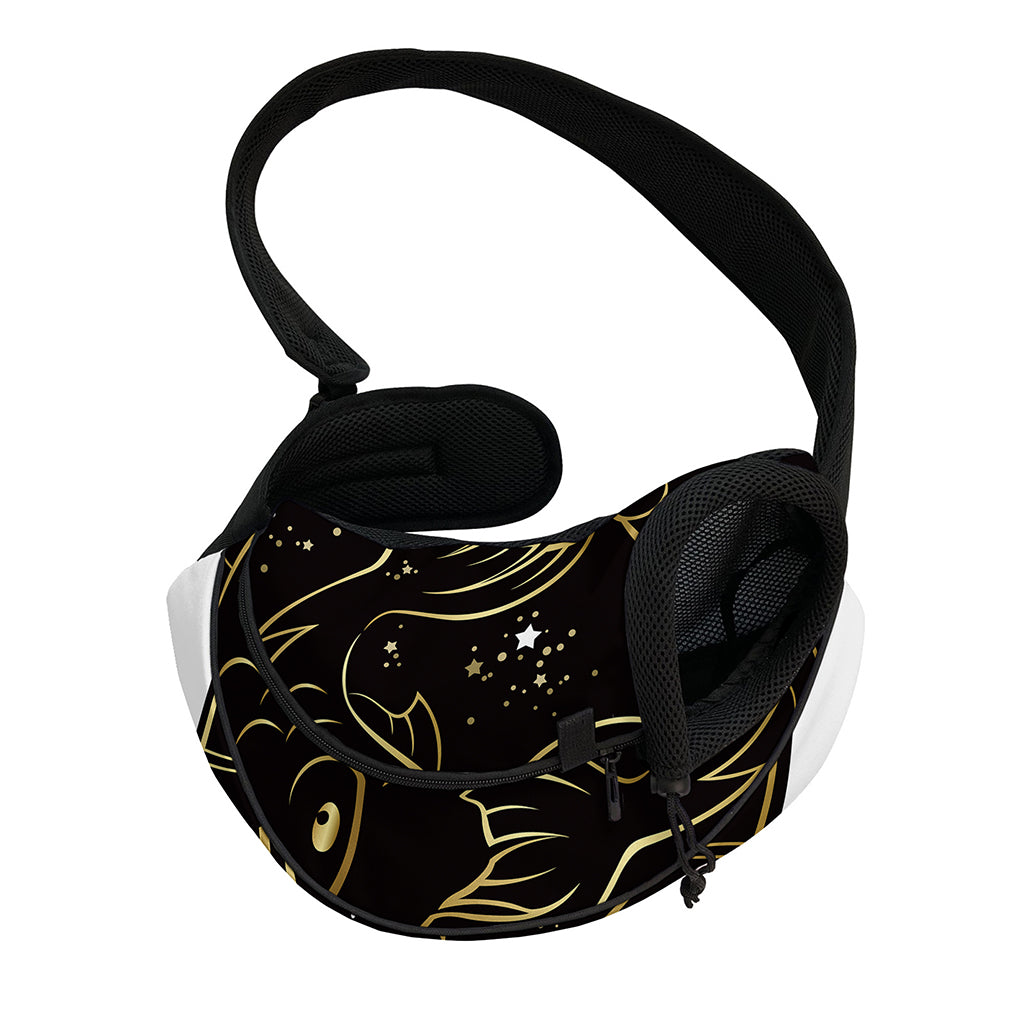Gold And Black Pisces Sign Print Pet Sling Carrier
