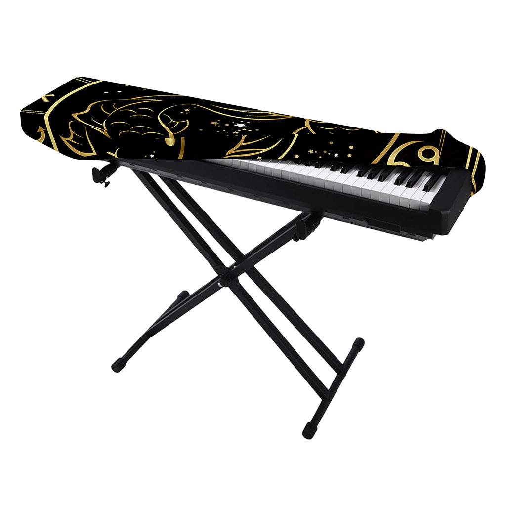 Gold And Black Pisces Sign Print Piano Keyboard Cover