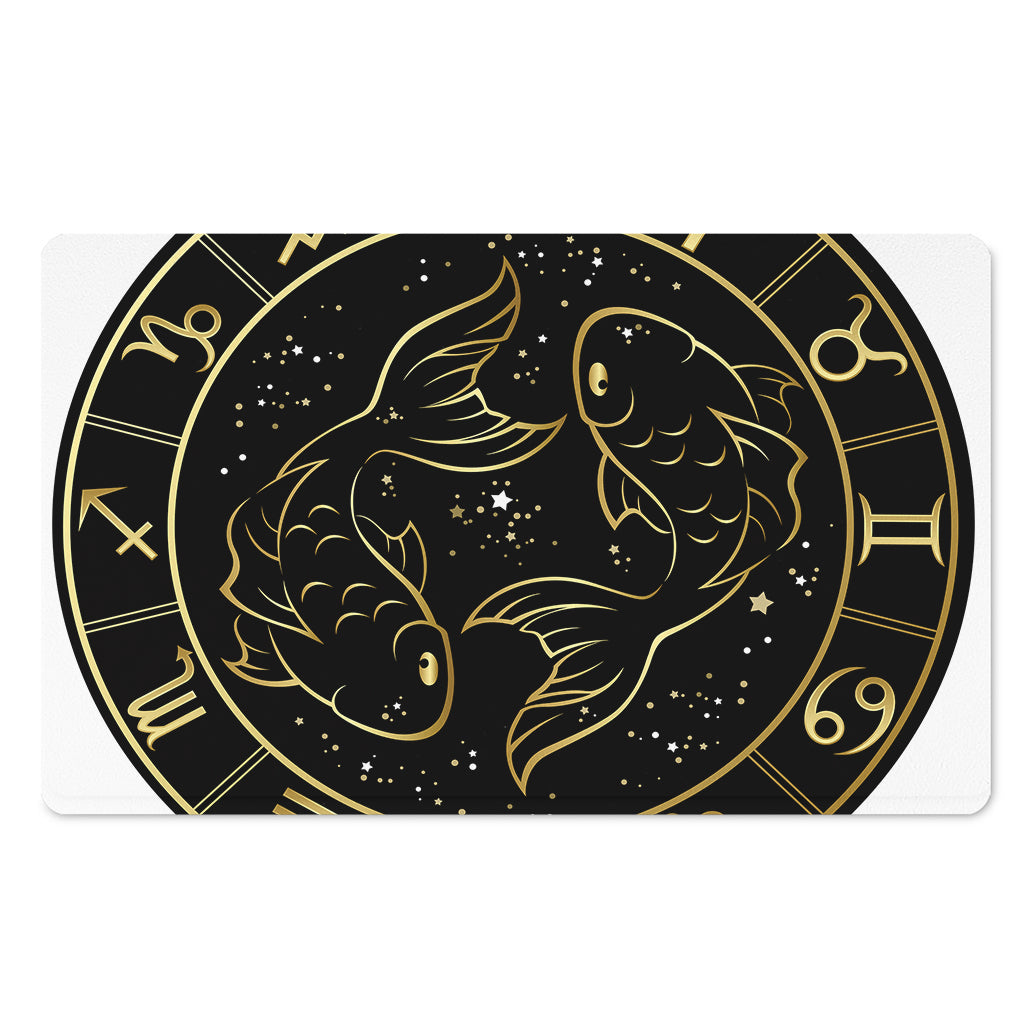 Gold And Black Pisces Sign Print Polyester Doormat
