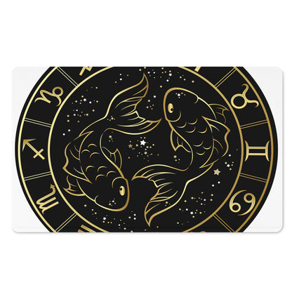 Gold And Black Pisces Sign Print Polyester Doormat