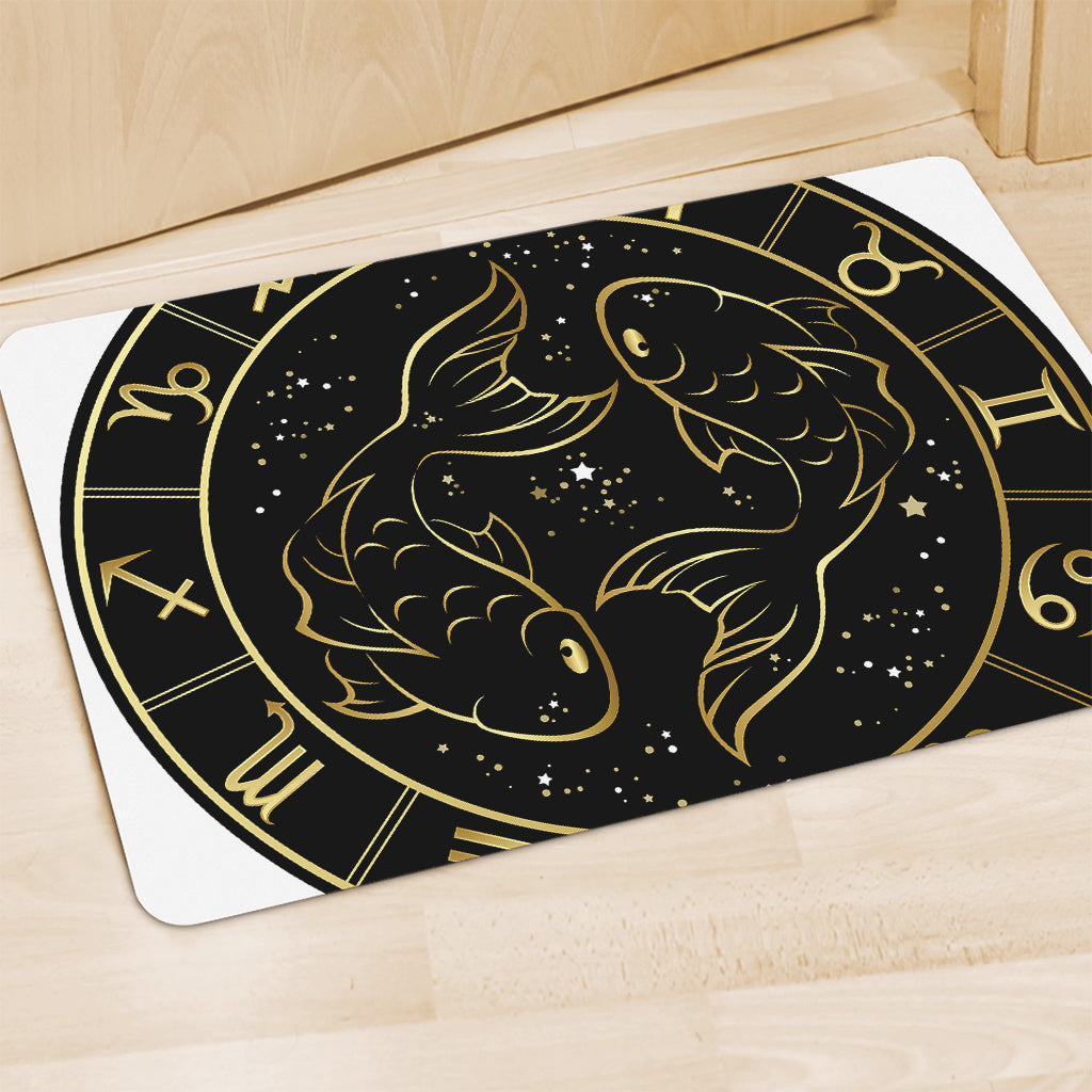 Gold And Black Pisces Sign Print Polyester Doormat