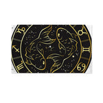 Gold And Black Pisces Sign Print Polyester Flag