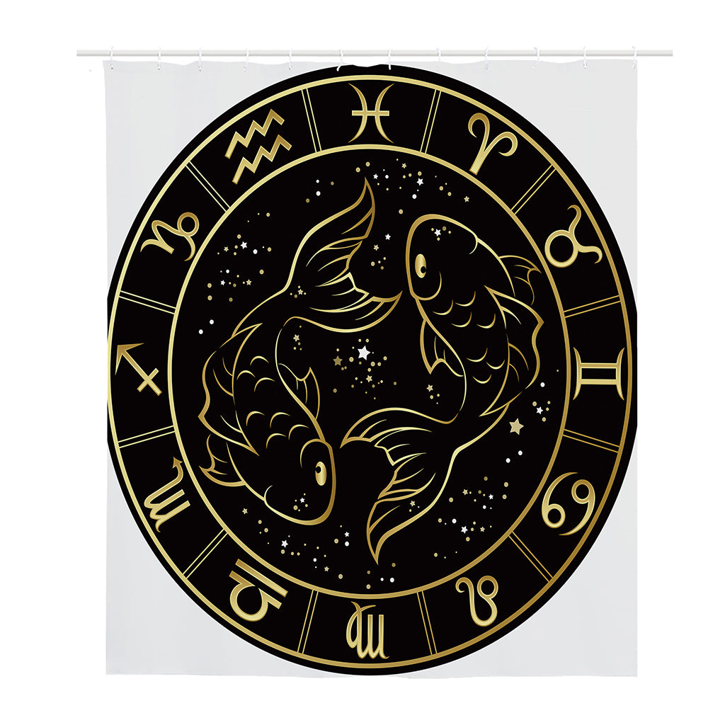 Gold And Black Pisces Sign Print Polyester Shower Curtain