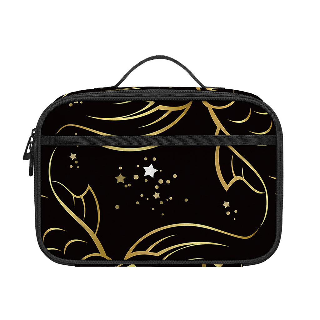 Gold And Black Pisces Sign Print Portable Lunch Bag