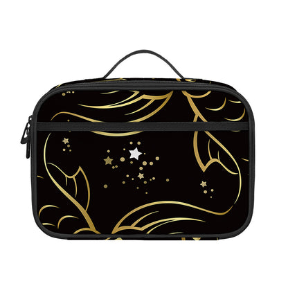 Gold And Black Pisces Sign Print Portable Lunch Bag