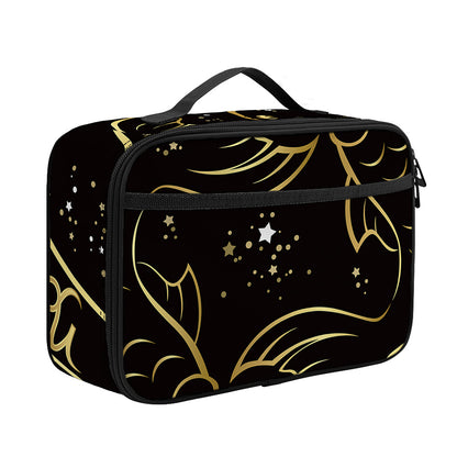 Gold And Black Pisces Sign Print Portable Lunch Bag