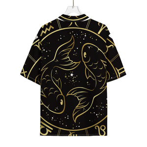 Gold And Black Pisces Sign Print Rayon Hawaiian Shirt