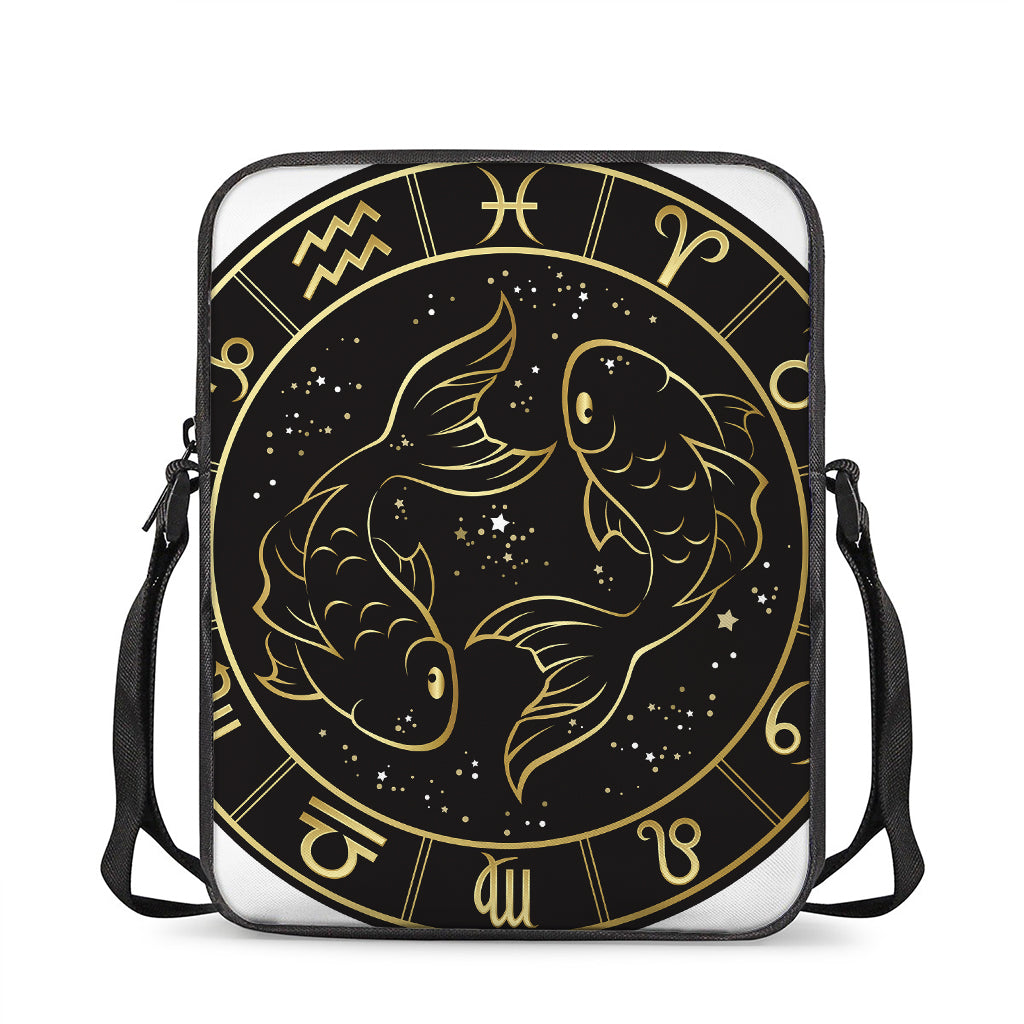 Gold And Black Pisces Sign Print Rectangular Crossbody Bag