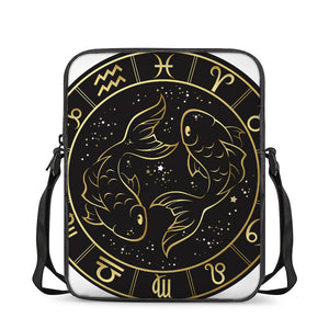 Gold And Black Pisces Sign Print Rectangular Crossbody Bag