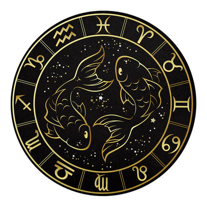 Gold And Black Pisces Sign Print Round Blanket