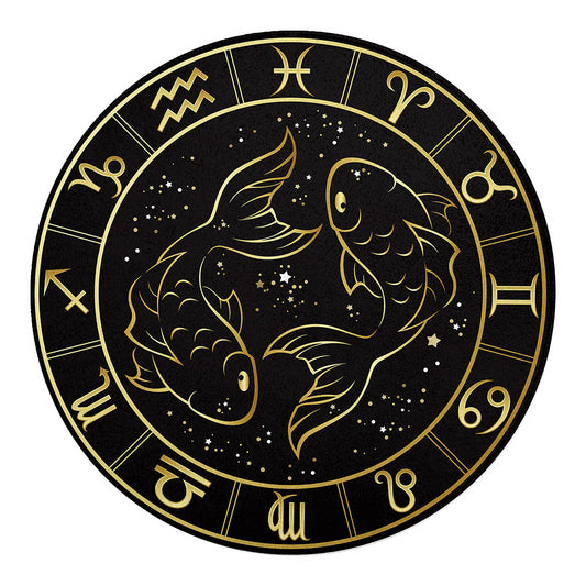 Gold And Black Pisces Sign Print Round Blanket