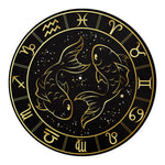 Gold And Black Pisces Sign Print Round Blanket