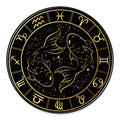 Gold And Black Pisces Sign Print Round Floor Mat