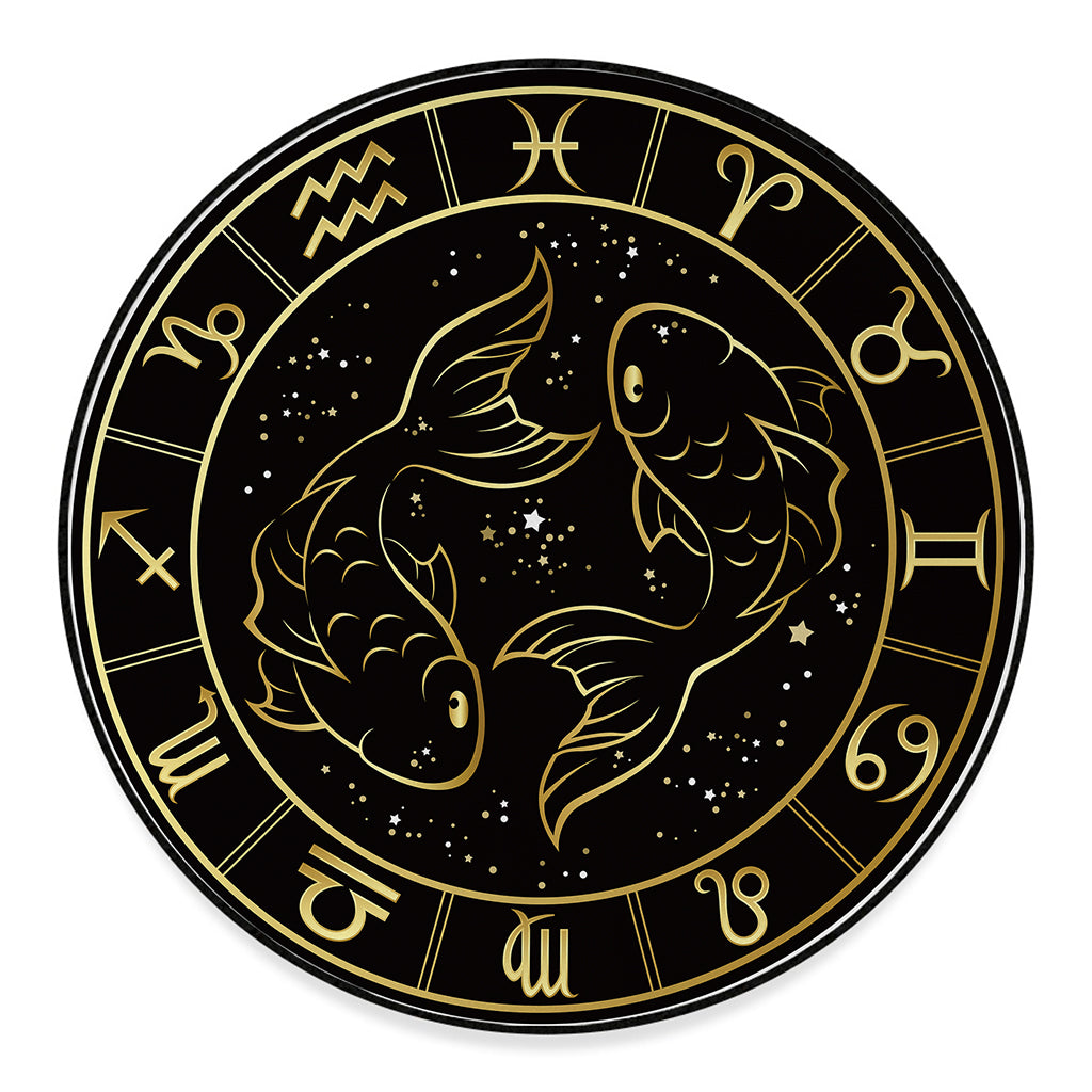 Gold And Black Pisces Sign Print Round Floor Mat