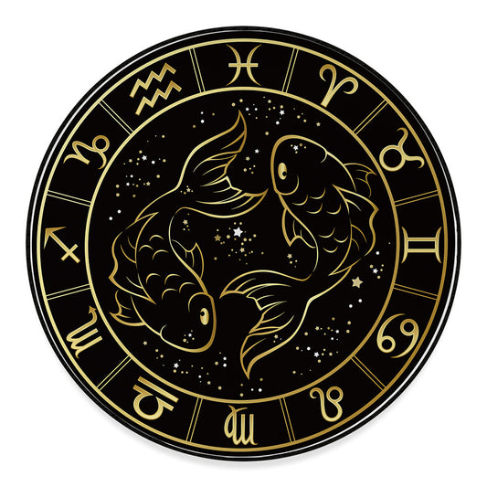Gold And Black Pisces Sign Print Round Floor Mat