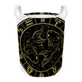 Gold And Black Pisces Sign Print Round Laundry Basket