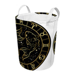 Gold And Black Pisces Sign Print Round Laundry Basket